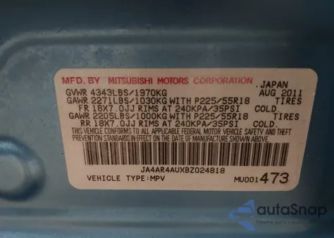 2011 Mitsubishi Outlander Sport Se из США, поврежденный, VIN JA4AR4AUXBZ024818